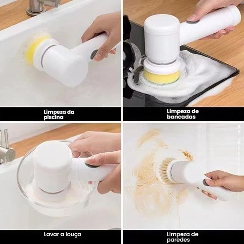 Escova de Limpeza Elétrica Portátil Recarregável, Escova para Lavar Pratos e Panelas na Cozinha, Escova para Pia e Azulejo do Banheiro, Arma Mágica para Lavar Panelas