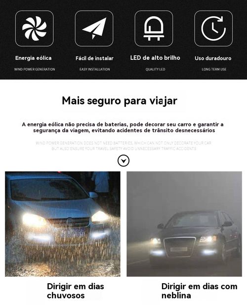 Luz Diurna de Grade para Veículo, Luz Diurna LED Eólica Universal, Luz de Ventilador, Luz Auxiliar da Frente do Veículo, Luz de Decoração Colorida Eólica