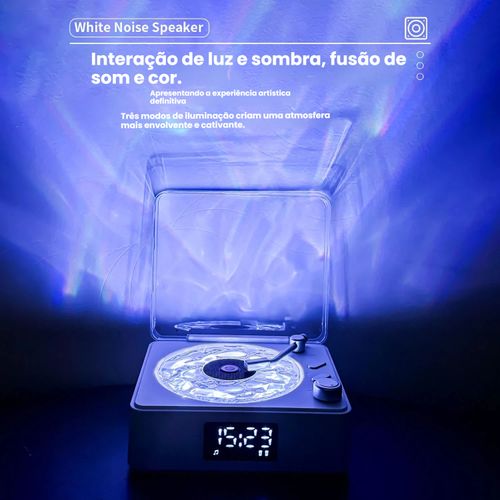 Relógio Sem Fio com Ruído Branco de Onda do Mar, Caixa de Som Bluetooth Retrô, Mini Alto-falante com Projeção, Presente com Ambiente Aconchegante