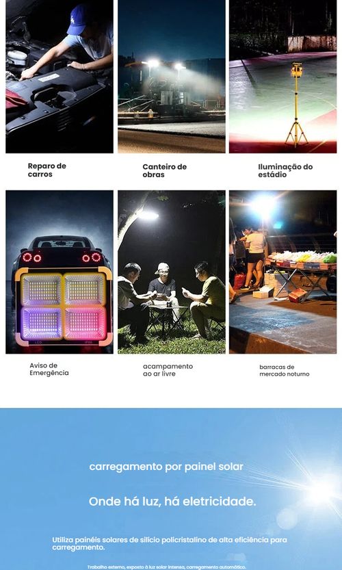 Lâmpada Solar, Lanterna de Mão Recarregável, Projetor Portátil, Lâmpada para Feira Livre ao Ar Livre, Lanterna Multifuncional para Acampamento e Emergência