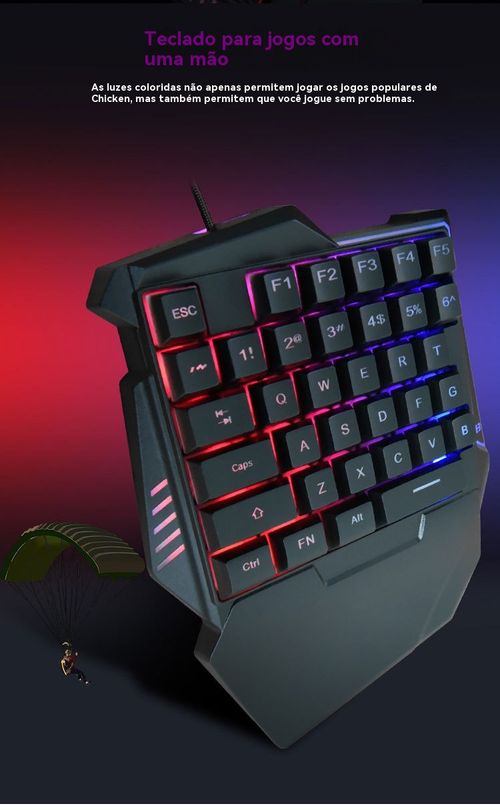 Teclado Único Mão G7, Sensação Mecânica para Jogo PUBG, Teclado para Jogos Móveis e Esports com Luz de Fundo Colorida