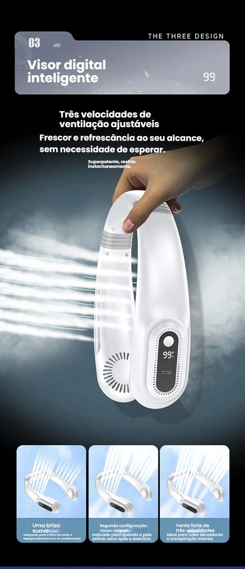 Ventilador de Pescoço Nova Linha, Recarregável via USB, Pequeno e Portátil para Uso Exterior, Silencioso com Turbina, Sem Pás, Mini Ventilador para Pescoço
