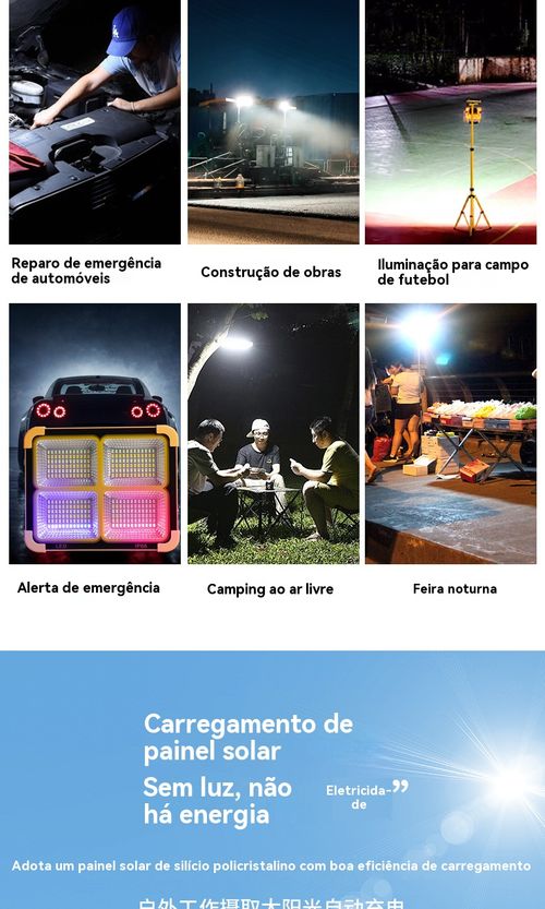 Lâmpada Solar, Lanterna de Mão Recarregável, Projetor Portátil, Lâmpada para Feira Livre ao Ar Livre, Lanterna Multifuncional para Acampamento e Emergência