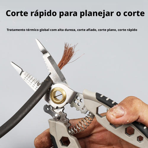 Alicate Desencapador Multifuncional 7 Polegadas, Ferramenta Exclusiva para Eletricistas, Espetáculo para Cortar Fios, Retirar Isolamento, Apertar Cabos, Enrolar Fios e Torcer Parafusos