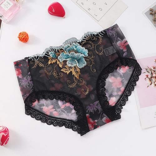 Conjunto de Calcinhas Triangulares Femininas Sensuais com Bordado, Transparentes e Apaixonantes de Renda, Cintura Baixa e Forro de Algodão Puro