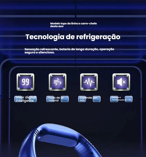 Ventilador de Pescoço Nova Linha, Recarregável via USB, Pequeno e Portátil para Uso Exterior, Silencioso com Turbina, Sem Pás, Mini Ventilador para Pescoço