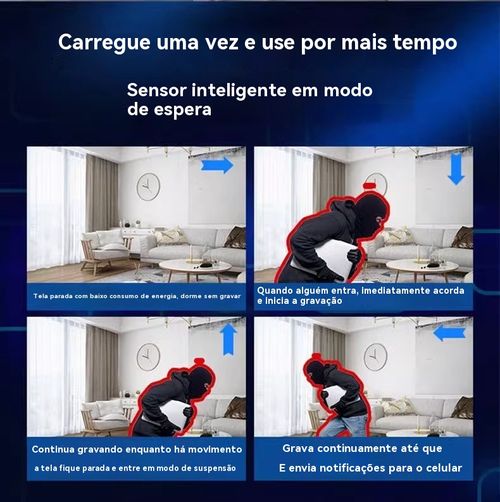 Câmara Inteligente WiFi com PIR Humano, Sem Tomada, Controlo pelo Telemóvel