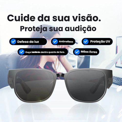Óculos Inteligentes, Óculos de Sol Específicos para Motoristas ao Dirigir com Proteção Anti-Blue Light, Óculos de Áudio AI com Fones de Ouvido Bluetooth, Liberação dos Ouvidos