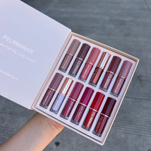 Kit de Gloss Labial 12 Unidades com Brilho Perolado Fino, Batom Longa Duração, À Prova d'Água, Não Pegajoso e Mate