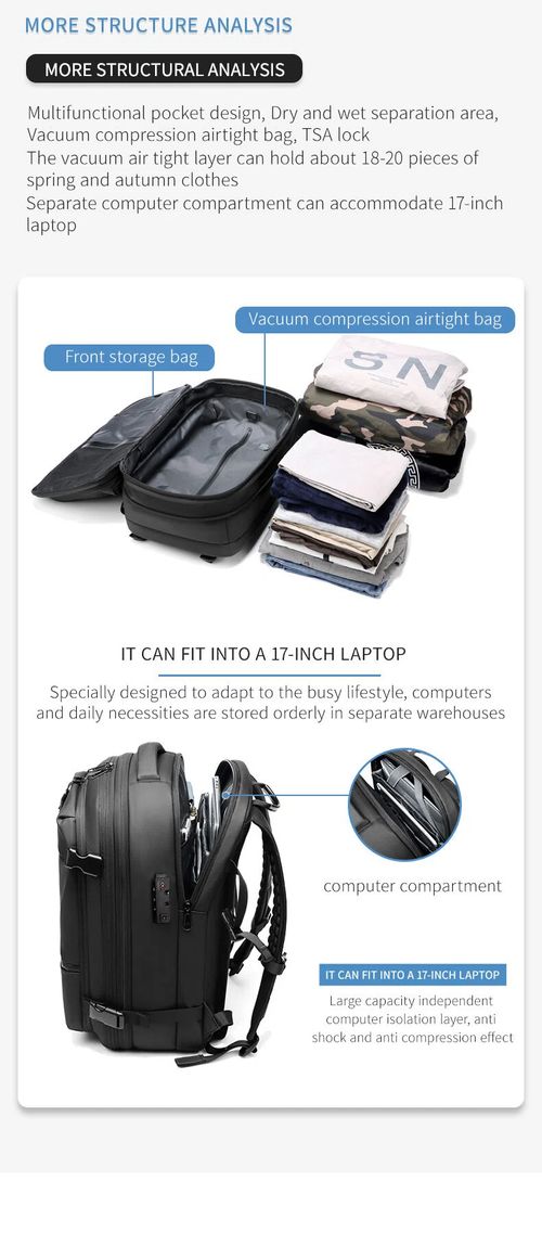 Mochila de Viagem com Vácuo, Mochila Masculina Empresarial Multifuncional para Notebook, Mochila de Compressão a Vácuo com Grande Capacidade, Material TPU