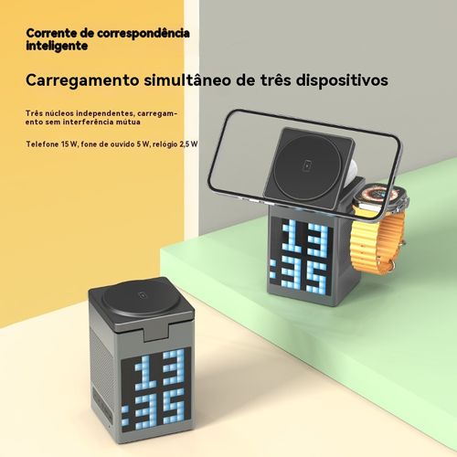 Carregador Sem Fio Magnético 6 em 1, Compatível com Celulares, Fones de Ouvido e Relógios Apple e Huawei, Carregamento Rápido