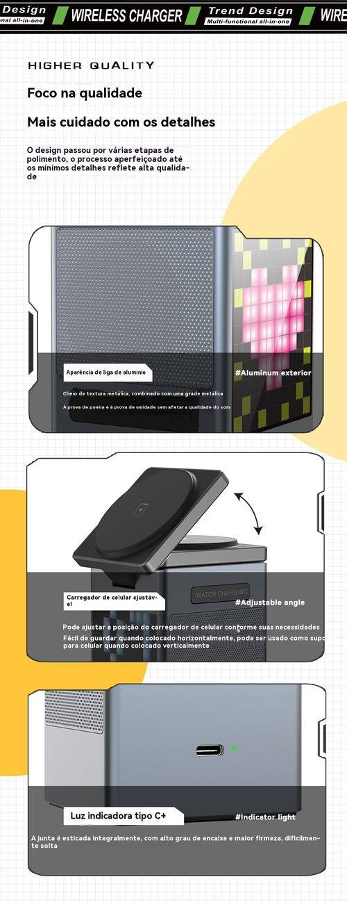 Carregador Sem Fio Magnético 6 em 1, Compatível com Celulares, Fones de Ouvido e Relógios Apple e Huawei, Carregamento Rápido