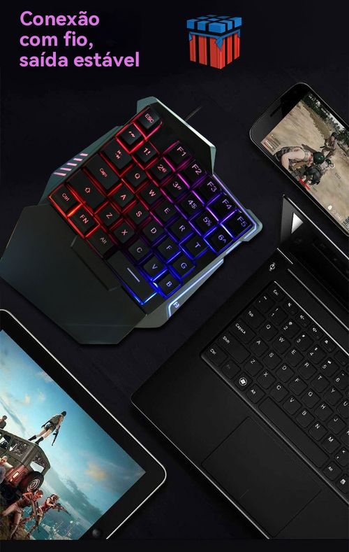 Teclado Único Mão G7, Sensação Mecânica para Jogo PUBG, Teclado para Jogos Móveis e Esports com Luz de Fundo Colorida