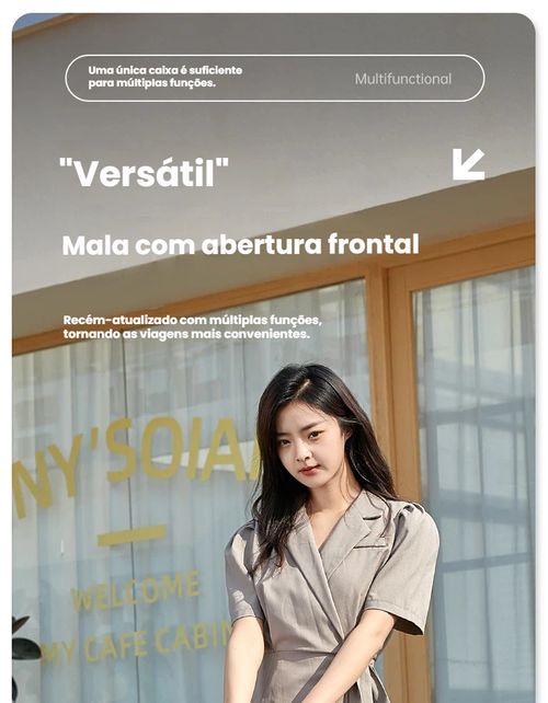 Mala de Viagem Nova Linha com Abertura Frontal, Mala de Rodinhas Multifuncional com Grande Capacidade para Mulheres, Mala com Cadeado Numérico Alta Qualidade para Estudantes, Amortecimento de Impacto