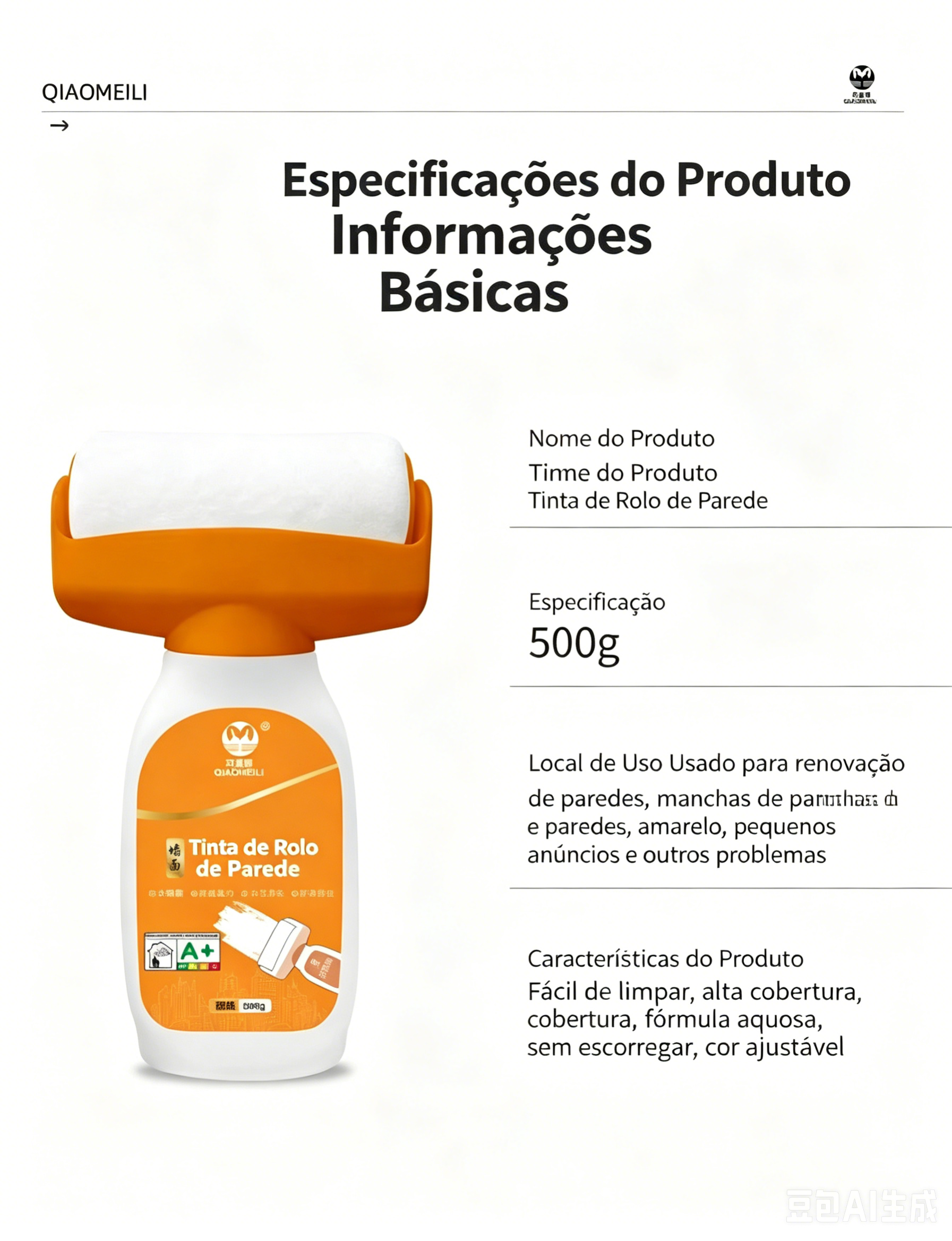 Tinta de rolo para paredes, tinta látex branca à base de água sem odor, ideal para reparos domésticos