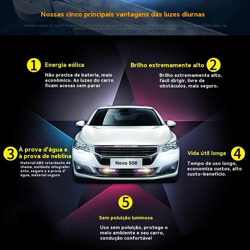 Luz Diurna de Grade para Veículo, Luz Diurna LED Eólica Universal, Luz de Ventilador, Luz Auxiliar da Frente do Veículo, Luz de Decoração Colorida Eólica