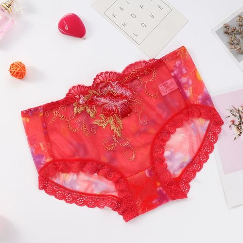 Conjunto de Calcinhas Triangulares Femininas Sensuais com Bordado, Transparentes e Apaixonantes de Renda, Cintura Baixa e Forro de Algodão Puro