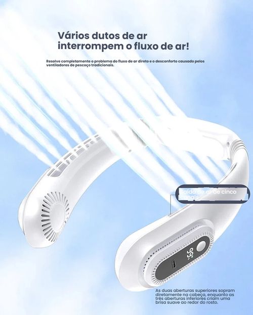 Ventilador de Pescoço Nova Linha, Recarregável via USB, Pequeno e Portátil para Uso Exterior, Silencioso com Turbina, Sem Pás, Mini Ventilador para Pescoço