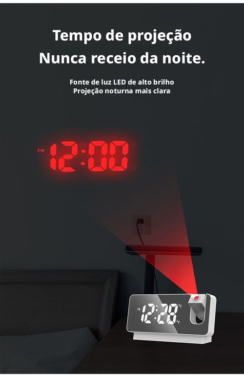 Eletrônico com Projeção, Relógio Despertador Noturno Silencioso, Armação para Levantar cedo para Estudantes, Relógio de Mesa para Cabeceira