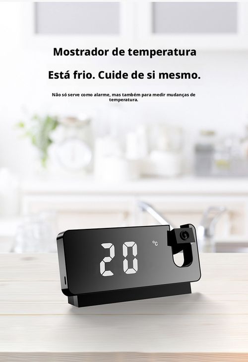 Eletrônico com Projeção, Relógio Despertador Noturno Silencioso, Armação para Levantar cedo para Estudantes, Relógio de Mesa para Cabeceira