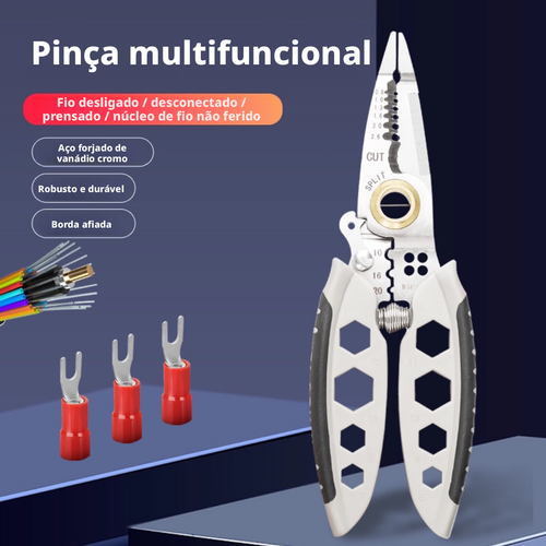 Alicate Desencapador Multifuncional 7 Polegadas, Ferramenta Exclusiva para Eletricistas, Espetáculo para Cortar Fios, Retirar Isolamento, Apertar Cabos, Enrolar Fios e Torcer Parafusos