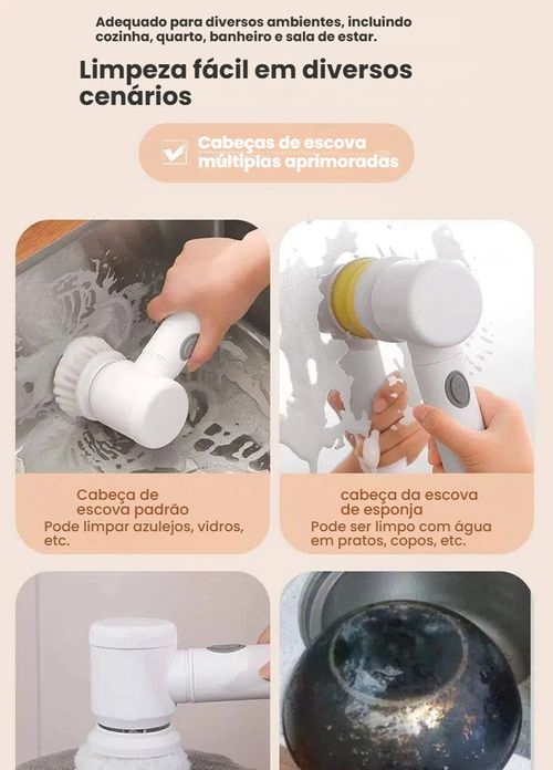 Escova de Limpeza Elétrica Portátil Recarregável, Escova para Lavar Pratos e Panelas na Cozinha, Escova para Pia e Azulejo do Banheiro, Arma Mágica para Lavar Panelas