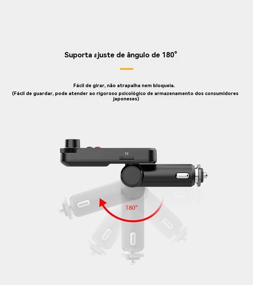 Reprodutor de MP3 para Veículo BT93, Reprodução de Pen Drive Sem Perda de Qualidade HIFI, Equalizador de Grave e Agudo, Transmissor FM Bluetooth para Veículo com Função de Música