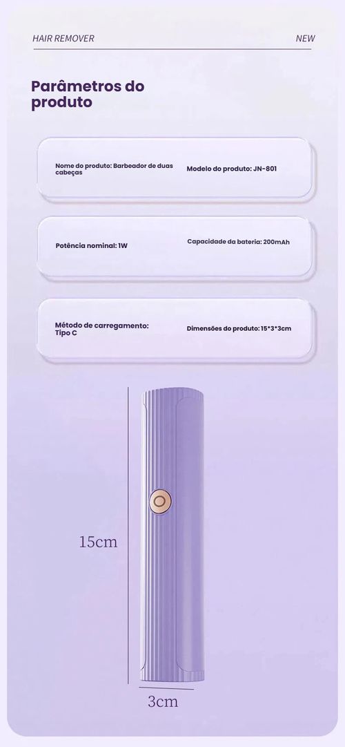 Depilador Feminino com Duas Cabeças, Cortador de Pêlos Íntimos, Navalha Elétrica, Depilador Unissex, Portátil