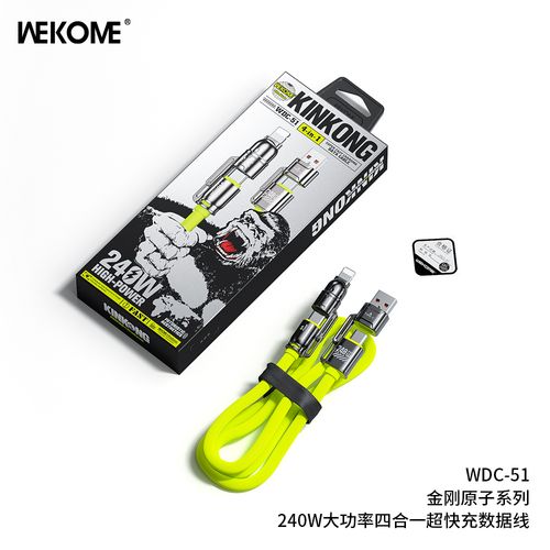 Cabo de Carregamento Super Rápido Multifuncional 4 - em - 1 WEKOME King Kong Atom 240W, Silicone Verdadeiro Hipoalergênico, Alto Poder, Cabo de Dados WDC - 51