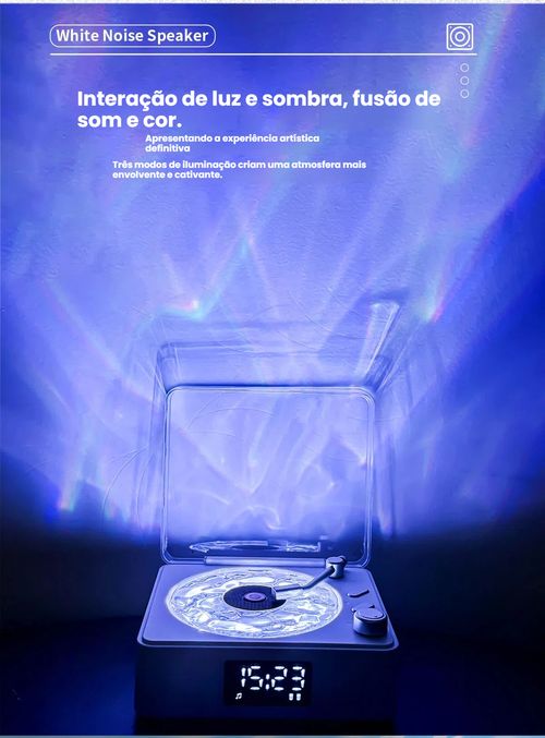 Relógio Sem Fio com Ruído Branco de Onda do Mar, Caixa de Som Bluetooth Retrô, Mini Alto-falante com Projeção, Presente com Ambiente Aconchegante