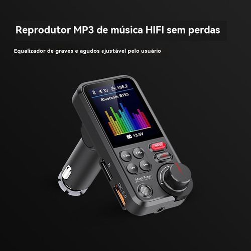 Reprodutor de MP3 para Veículo BT93, Reprodução de Pen Drive Sem Perda de Qualidade HIFI, Equalizador de Grave e Agudo, Transmissor FM Bluetooth para Veículo com Função de Música