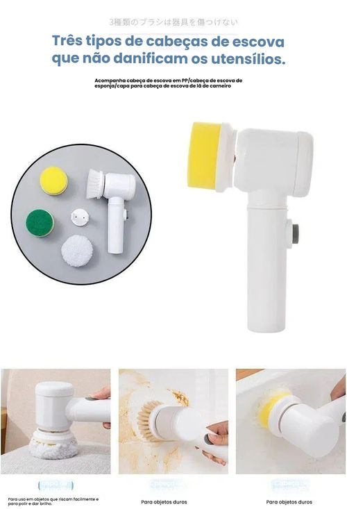 Escova de Limpeza Elétrica Portátil Recarregável, Escova para Lavar Pratos e Panelas na Cozinha, Escova para Pia e Azulejo do Banheiro, Arma Mágica para Lavar Panelas