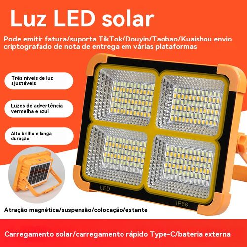 Lâmpada Solar, Lanterna de Mão Recarregável, Projetor Portátil, Lâmpada para Feira Livre ao Ar Livre, Lanterna Multifuncional para Acampamento e Emergência