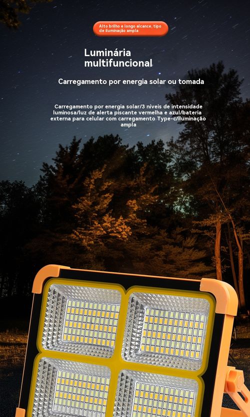 Lâmpada Solar, Lanterna de Mão Recarregável, Projetor Portátil, Lâmpada para Feira Livre ao Ar Livre, Lanterna Multifuncional para Acampamento e Emergência
