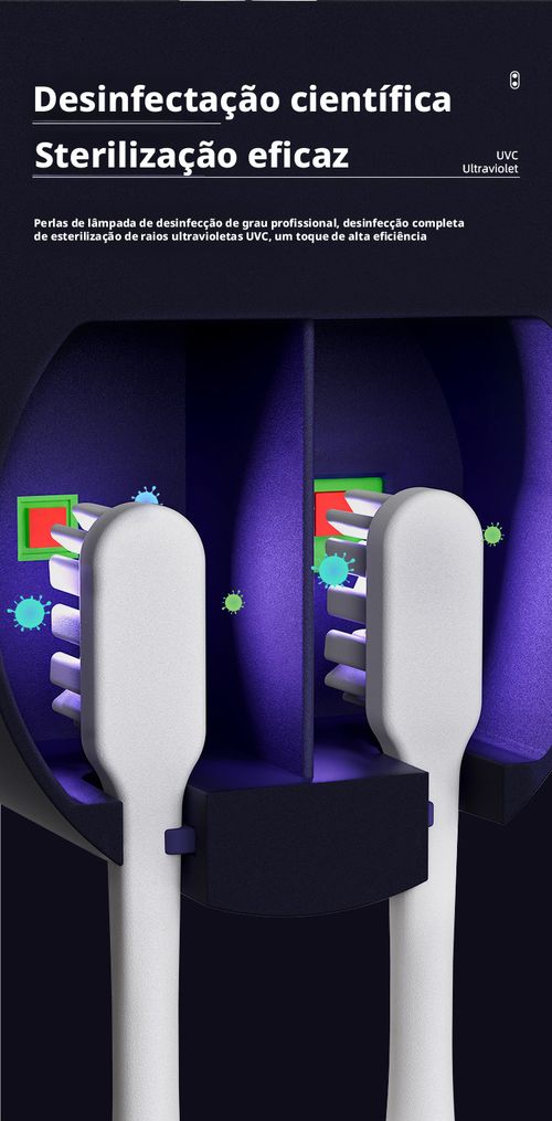 Caixa Desinfetante para Escova de Dentes com Abertura e Fechamento por Sensor Inteligente, Esterilizador UV para Escova de Dentes com Função de Desinfecção e Secagem, Removível e Fixação em Parede Sem Marcas