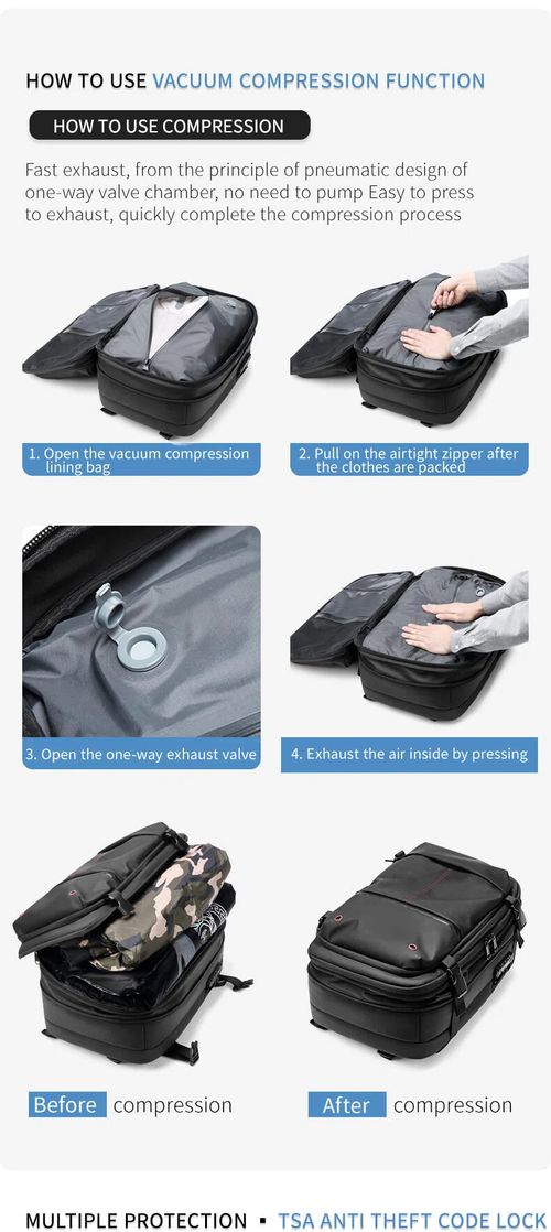 Mochila de Viagem com Vácuo, Mochila Masculina Empresarial Multifuncional para Notebook, Mochila de Compressão a Vácuo com Grande Capacidade, Material TPU