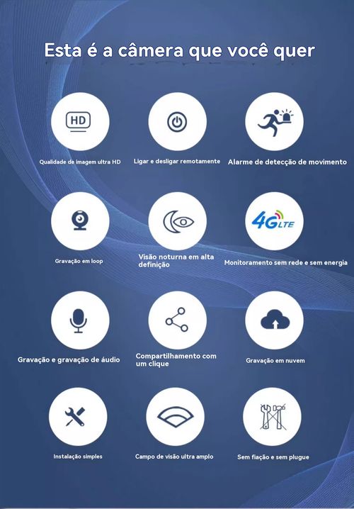 Câmara Inteligente WiFi com PIR Humano, Sem Tomada, Controlo pelo Telemóvel