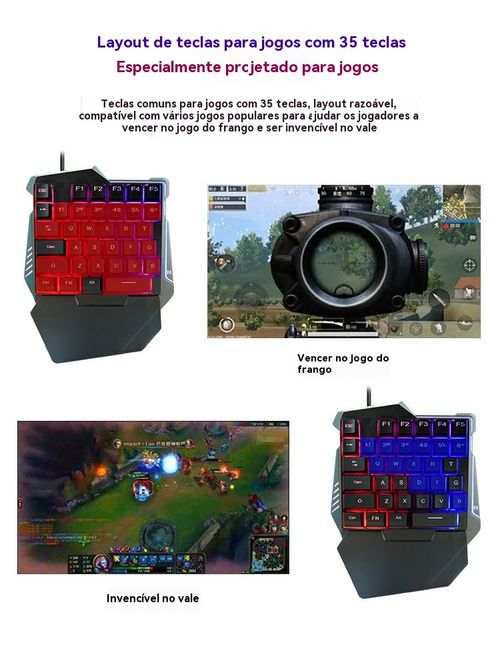 Teclado Único Mão G7, Sensação Mecânica para Jogo PUBG, Teclado para Jogos Móveis e Esports com Luz de Fundo Colorida