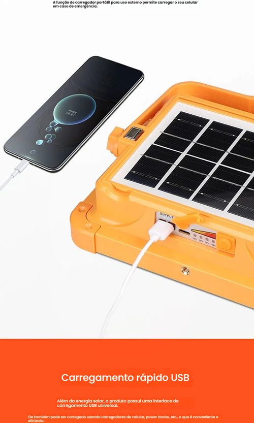 Lâmpada Solar, Lanterna de Mão Recarregável, Projetor Portátil, Lâmpada para Feira Livre ao Ar Livre, Lanterna Multifuncional para Acampamento e Emergência