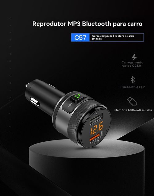 Reprodutor de MP3 para Veículo BT93, Reprodução de Pen Drive Sem Perda de Qualidade HIFI, Equalizador de Grave e Agudo, Transmissor FM Bluetooth para Veículo com Função de Música