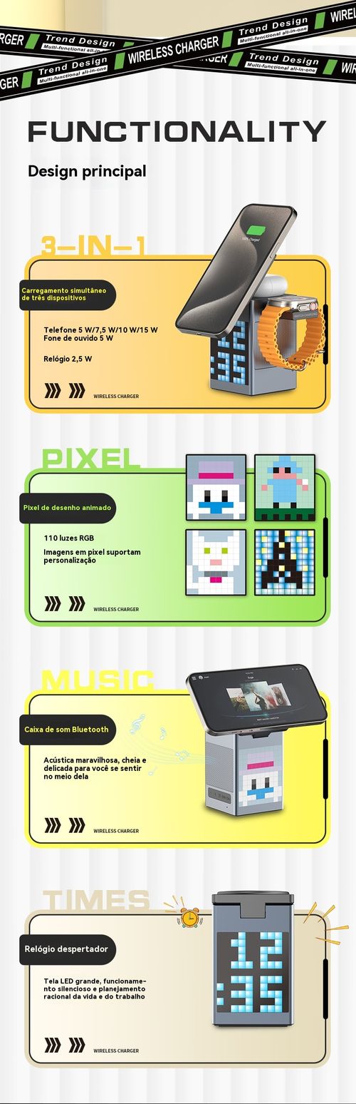 Carregador Sem Fio Magnético 6 em 1, Compatível com Celulares, Fones de Ouvido e Relógios Apple e Huawei, Carregamento Rápido