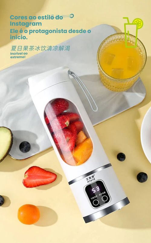 Liquidificador Doméstico com Função de Triturar Gelo, Copo Liquidificador Carregável via USB, Portátil para Exterior,