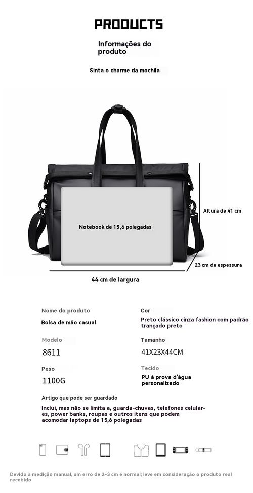 Mala de Academia e Viagem Masculina Estilosa e Moderna, Mala Esportiva Impermeável com Grande Capacidade e Separação Seco,Molhado, Mala de Mão Simples para Bagagem