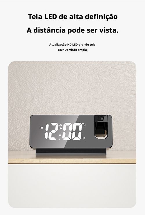 Eletrônico com Projeção, Relógio Despertador Noturno Silencioso, Armação para Levantar cedo para Estudantes, Relógio de Mesa para Cabeceira