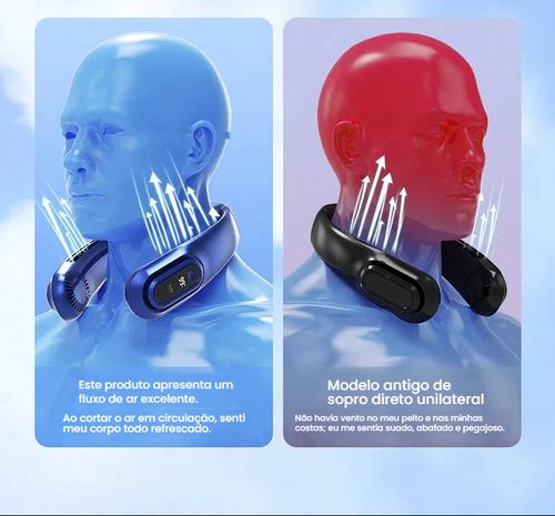 Ventilador de Pescoço Nova Linha, Recarregável via USB, Pequeno e Portátil para Uso Exterior, Silencioso com Turbina, Sem Pás, Mini Ventilador para Pescoço