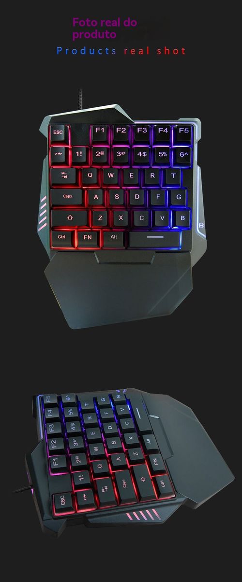 Teclado Único Mão G7, Sensação Mecânica para Jogo PUBG, Teclado para Jogos Móveis e Esports com Luz de Fundo Colorida