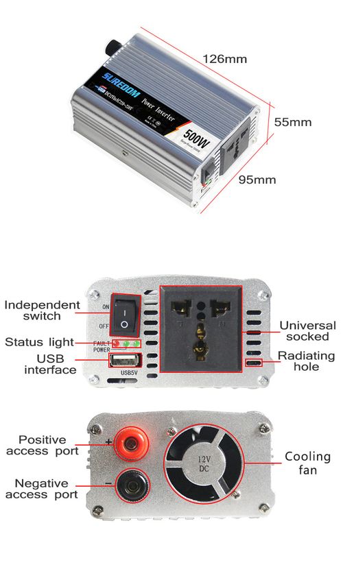 Inversor de 500W, Inversor Veicular, Inversor de Fonte de Alimentação Veicular 12,24V para 110,220V com USB