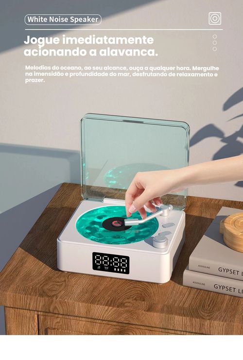 Relógio Sem Fio com Ruído Branco de Onda do Mar, Caixa de Som Bluetooth Retrô, Mini Alto-falante com Projeção, Presente com Ambiente Aconchegante
