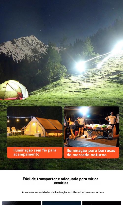Lâmpada Solar, Lanterna de Mão Recarregável, Projetor Portátil, Lâmpada para Feira Livre ao Ar Livre, Lanterna Multifuncional para Acampamento e Emergência