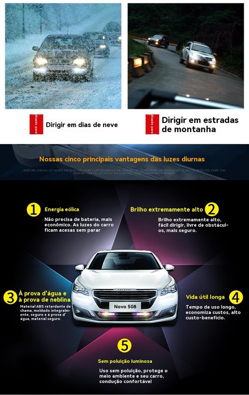 Luz Diurna de Grade para Veículo, Luz Diurna LED Eólica Universal, Luz de Ventilador, Luz Auxiliar da Frente do Veículo, Luz de Decoração Colorida Eólica